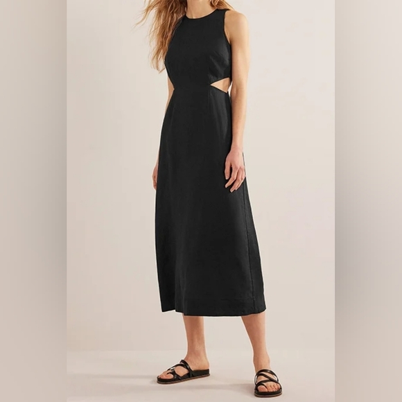 NWT Boden Black‎ Cut Out Linen Midi Dress Size 8 - Picture 2 of 13
